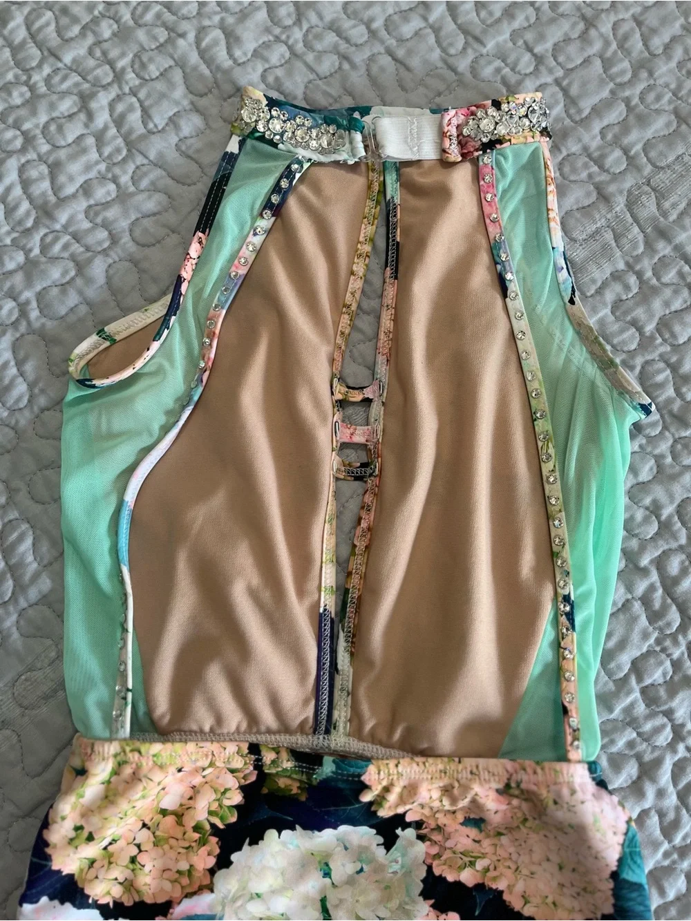 Kandi Kouture CXL Girls' Floral Halter One-Piece Dance Leotard in Mint Green